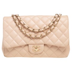 Chanel Beige Quilted Leather Jumbo Classic Single Flap Bag