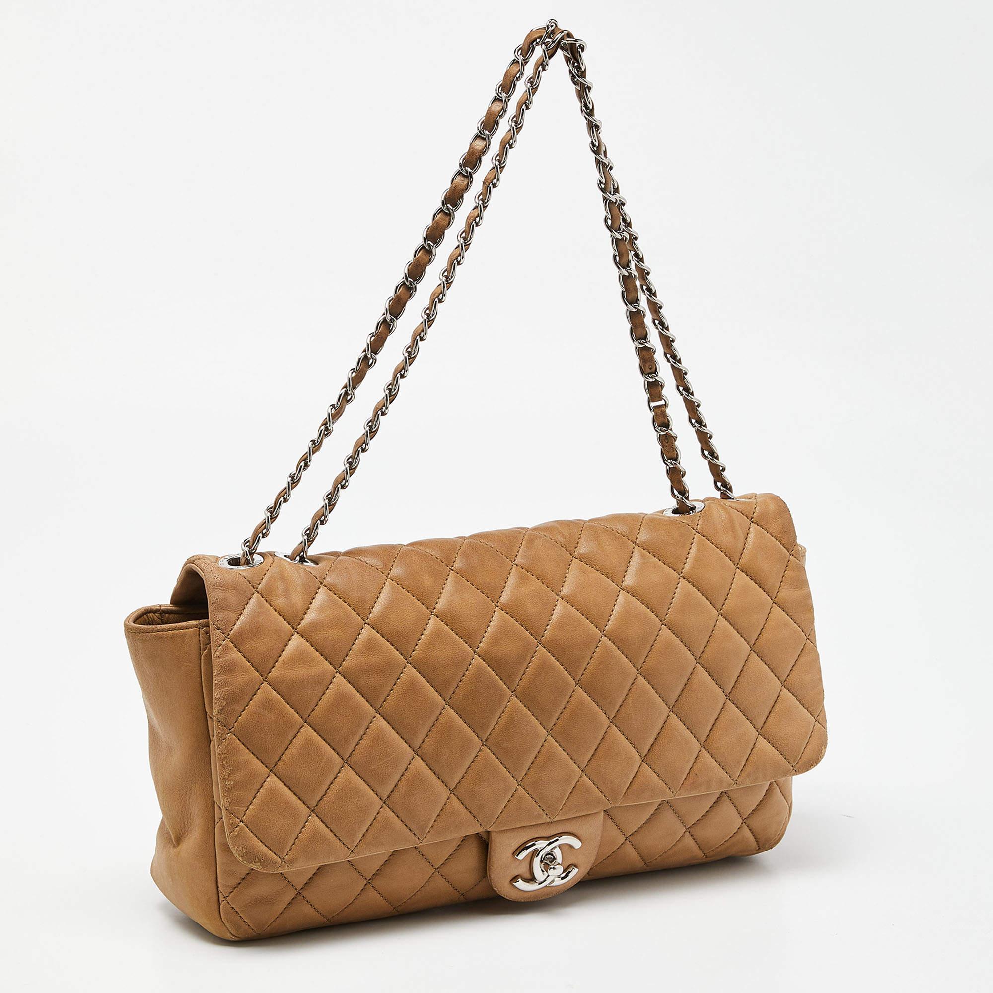 Chanel Beige Quilted Leather Jumbo Coco Rain Flap Bag 6