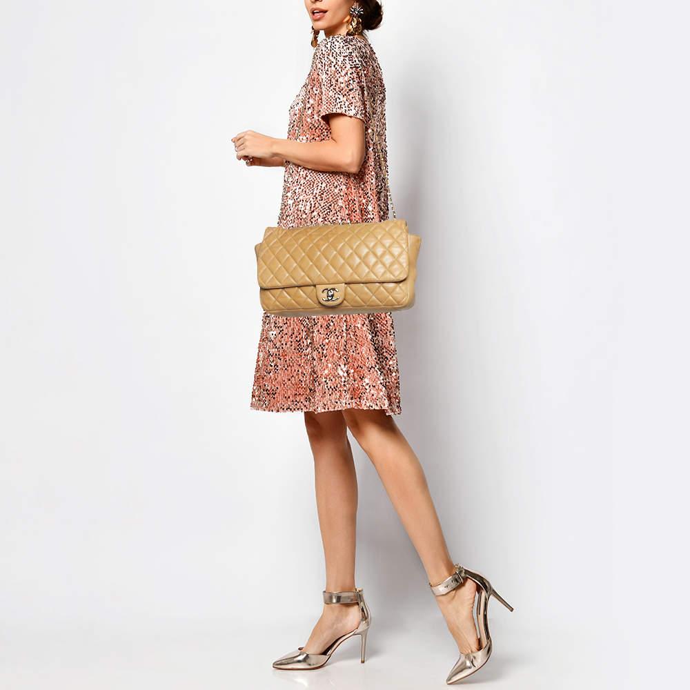 Chanel Beige Quilted Leather Jumbo Coco Rain Flap Bag 7
