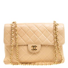 Chanel Beige Quilted Leather Jumbo Vintage Double Side Flap Shoulder Bag