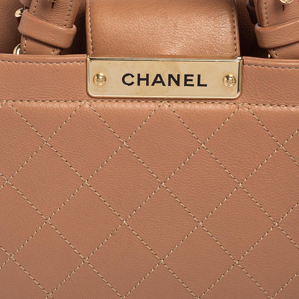 Chanel Beige Quilted Leather Label Click Tote 8