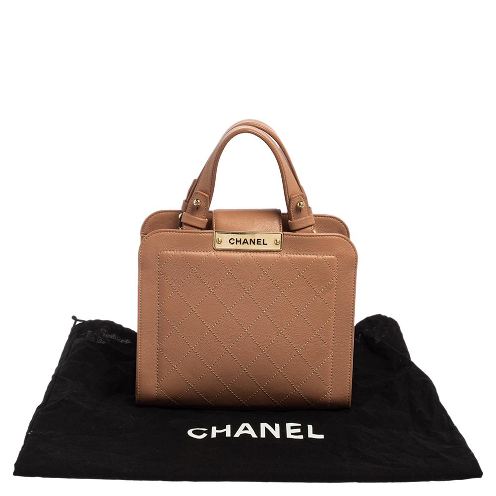 Chanel Beige Quilted Leather Label Click Tote 9