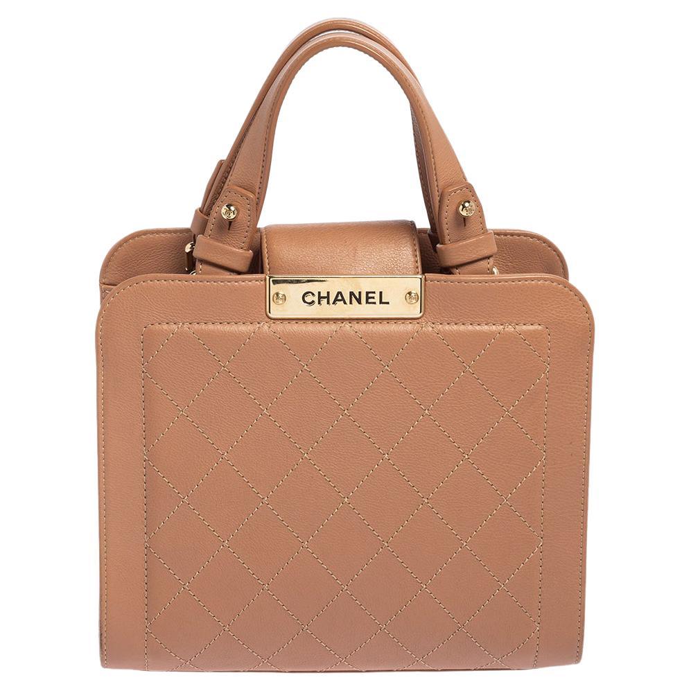 Chanel Beige Quilted Leather Label Click Tote