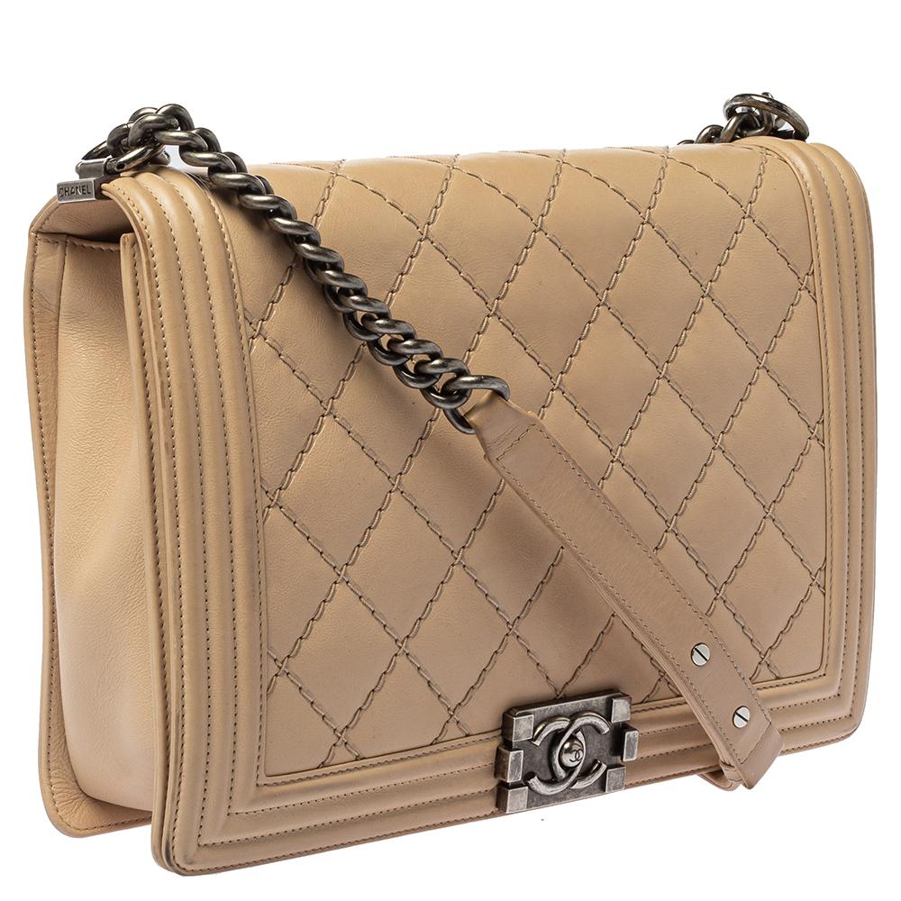 Women's Chanel Beige Quilted Leather Large Boy Flap Bag