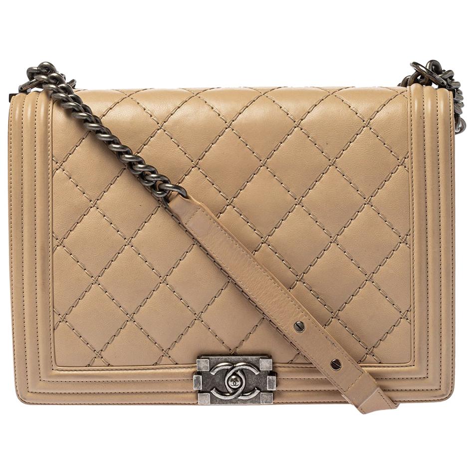 Chanel Beige Quilted Leather Large Boy Flap Bag