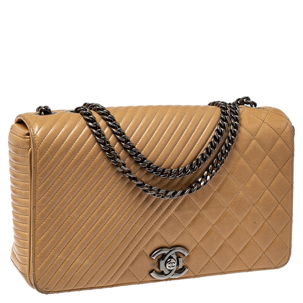 Women's Chanel Beige Quilted Leather Large Coco Boy Flap Bag