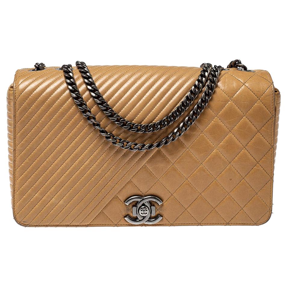Chanel Beige Quilted Leather Large Coco Boy Flap Bag at 1stDibs
