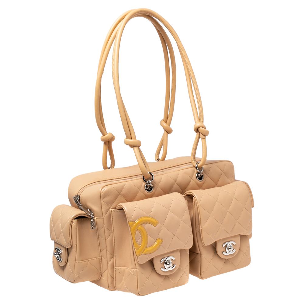 Chanel Beige Quilted Leather Ligne Cambon Reporter Bag In Good Condition In Dubai, Al Qouz 2