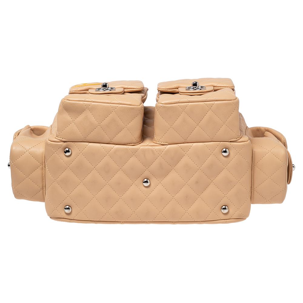 Women's Chanel Beige Quilted Leather Ligne Cambon Reporter Bag