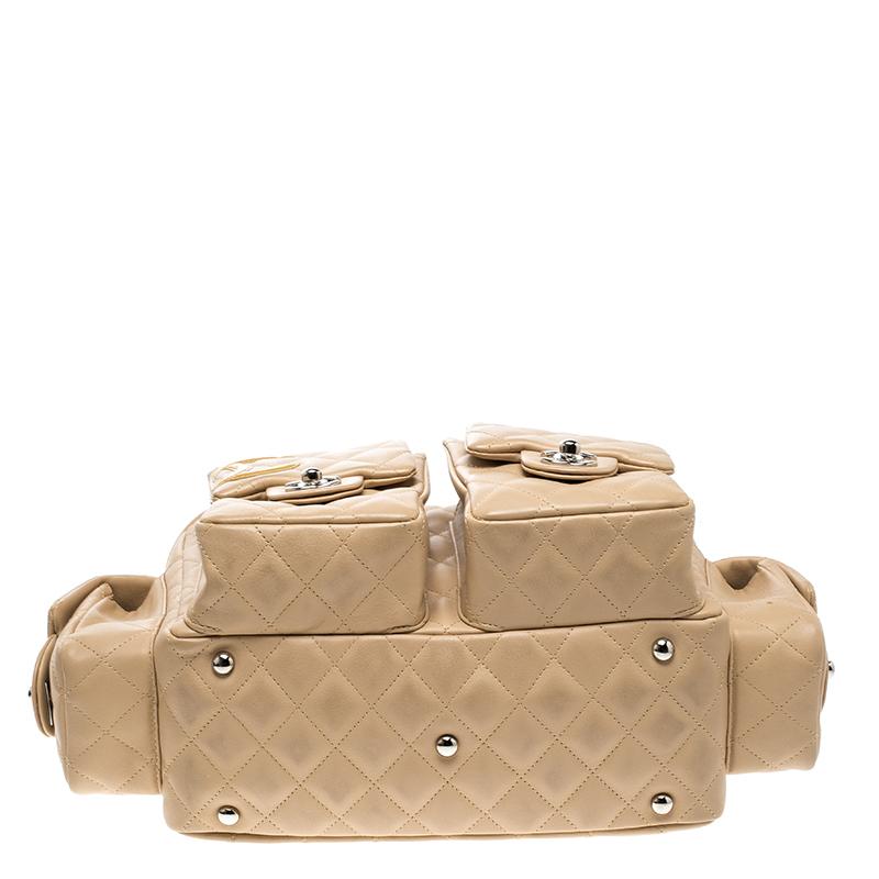 Chanel Beige Quilted Leather Ligne Cambon Reporter Bag In Good Condition In Dubai, Al Qouz 2