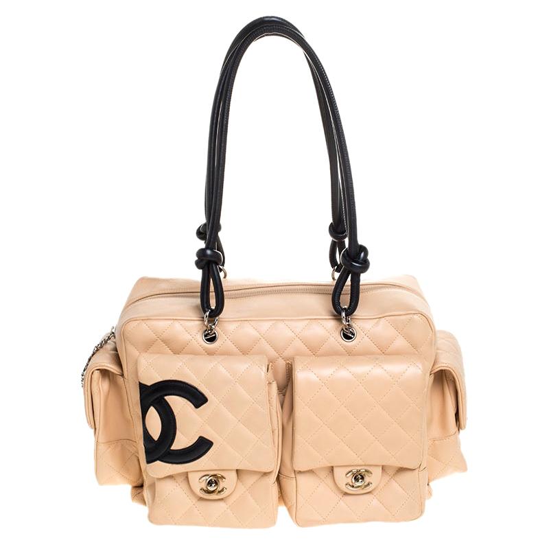 Chanel Beige Quilted Leather Ligne Cambon Reporter Bag