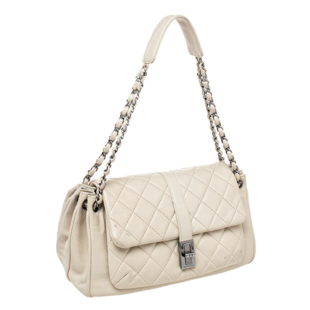 Chanel Beige Quilted Leather Mademoiselle Lock Shoulder Bag In Good Condition In Dubai, Al Qouz 2