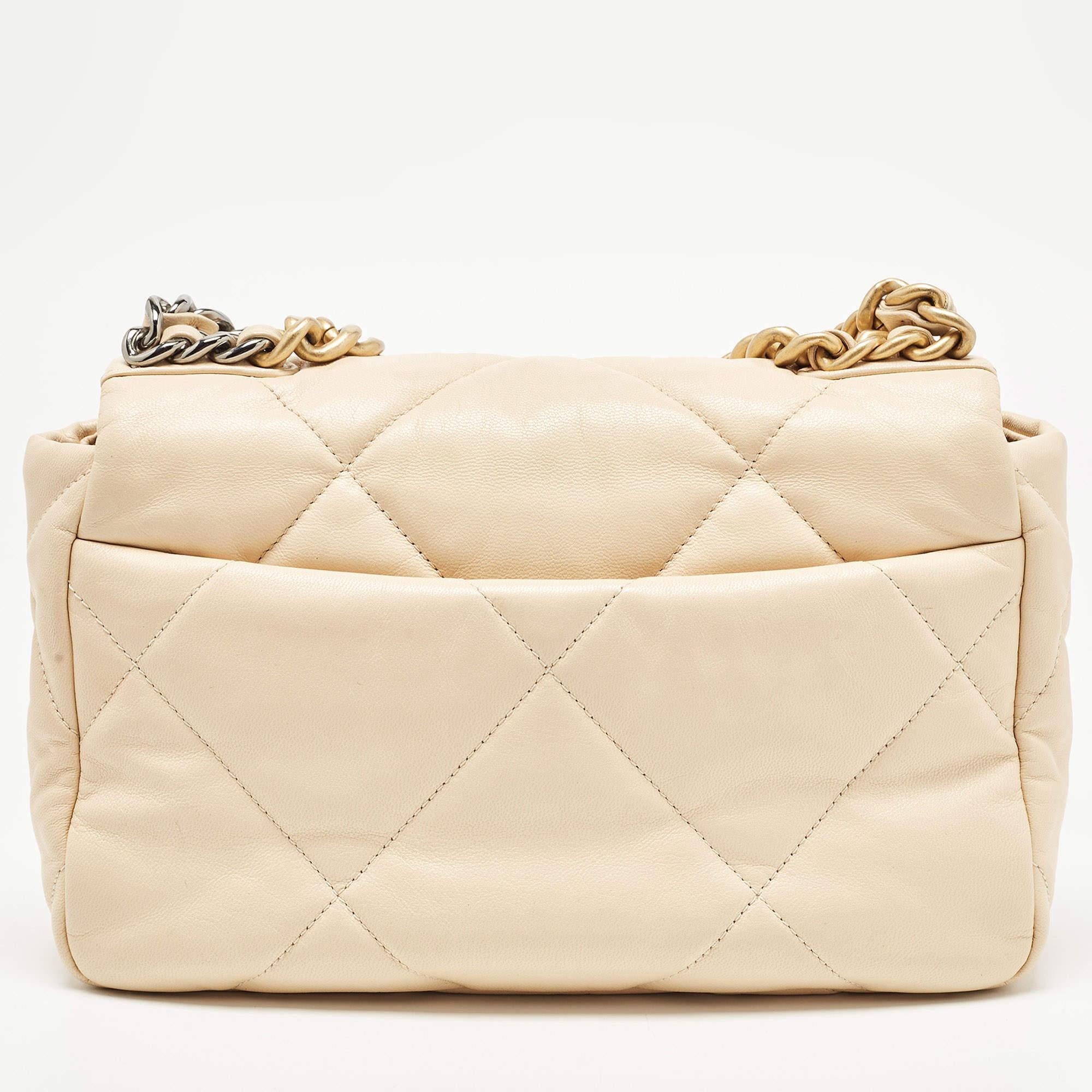 Chanel Beige Quilted Leather Medium 19 Flap Bag 11