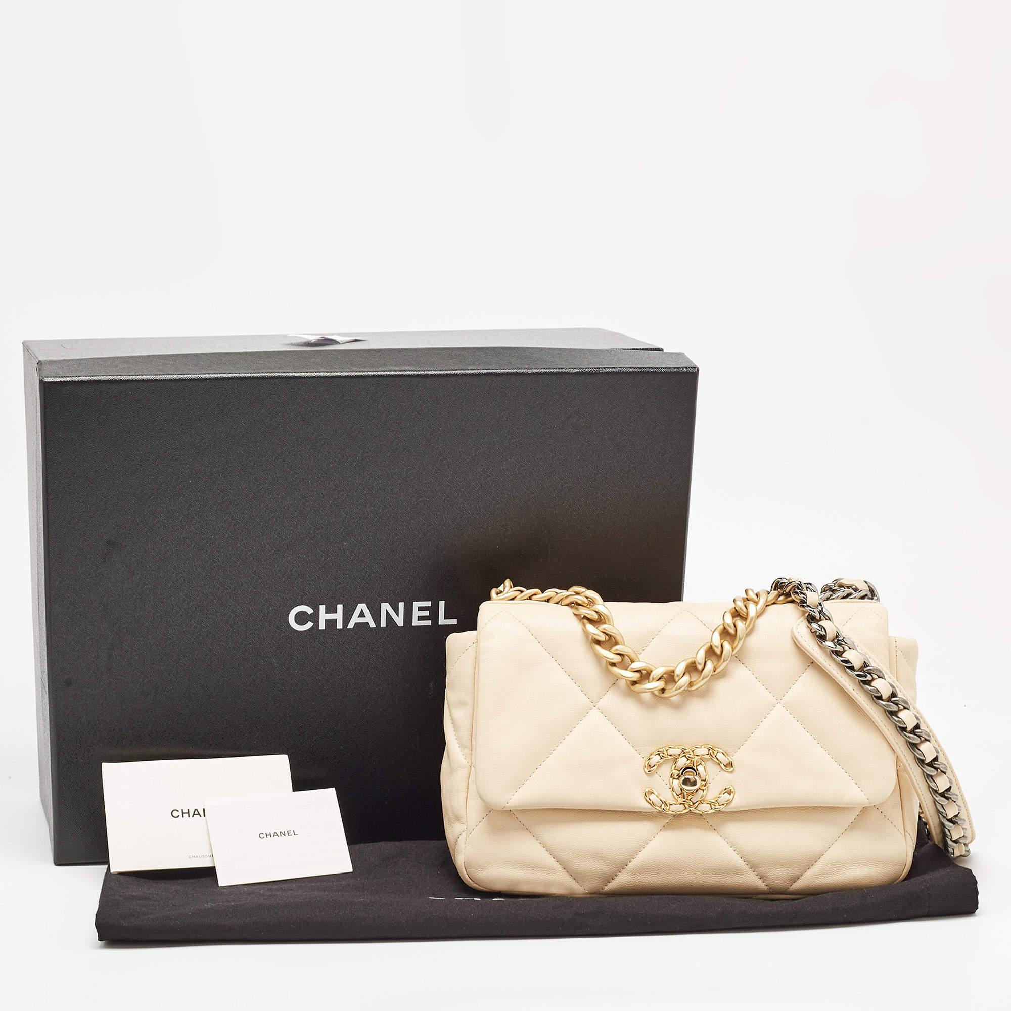 Chanel Beige Quilted Leather Medium 19 Flap Bag 14