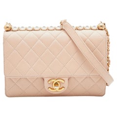 Chanel Beige Quilted Leather Medium Chic Pearls Flap Bag
