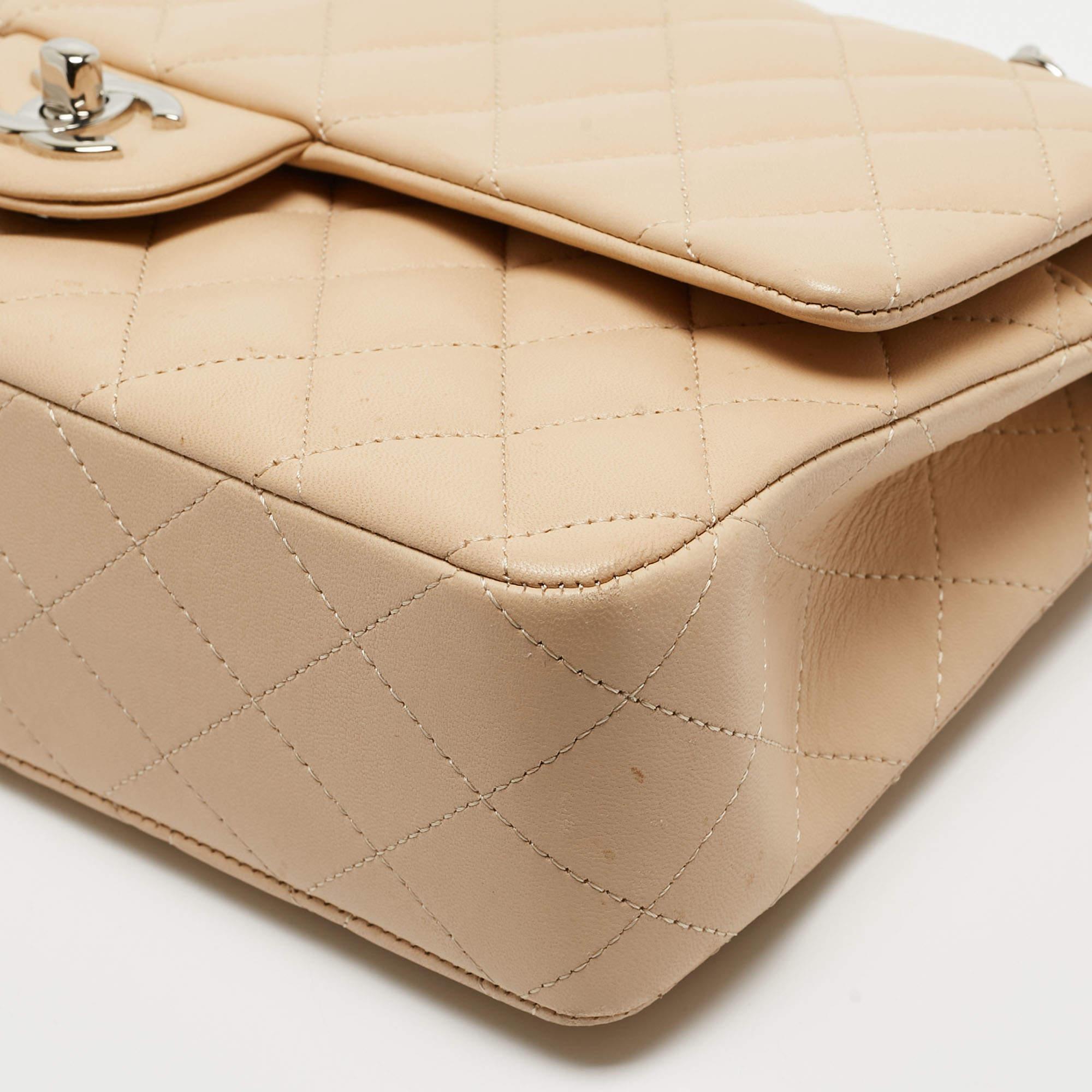 Chanel Beige Quilted Leather Medium Classic Double Flap Bag For Sale 12