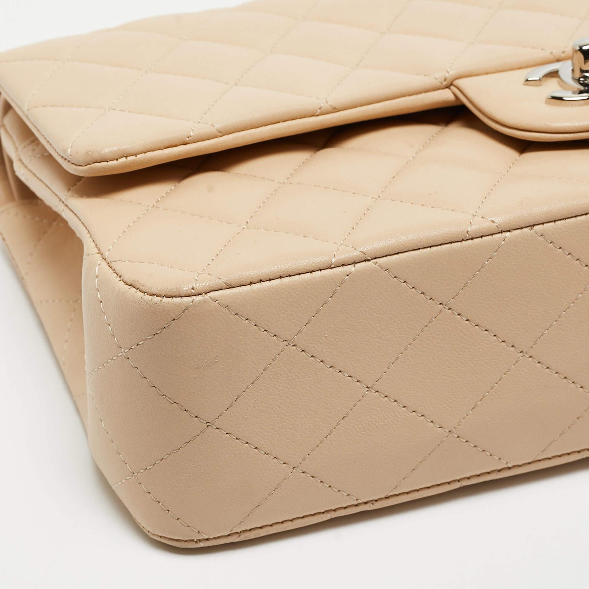 Chanel Beige Quilted Leather Medium Classic Double Flap Bag For Sale 13
