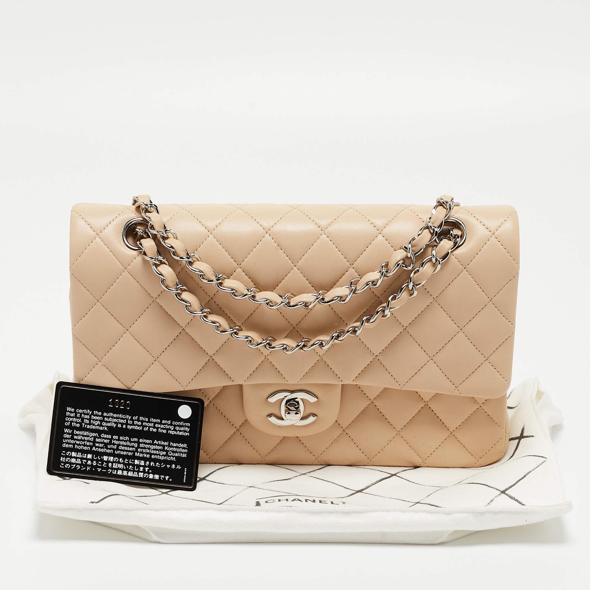 Chanel Beige Quilted Leather Medium Classic Double Flap Bag 15