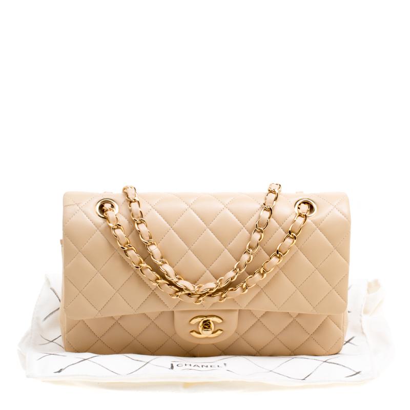 Women's Chanel Beige Quilted Leather Medium Classic Double Flap Bag