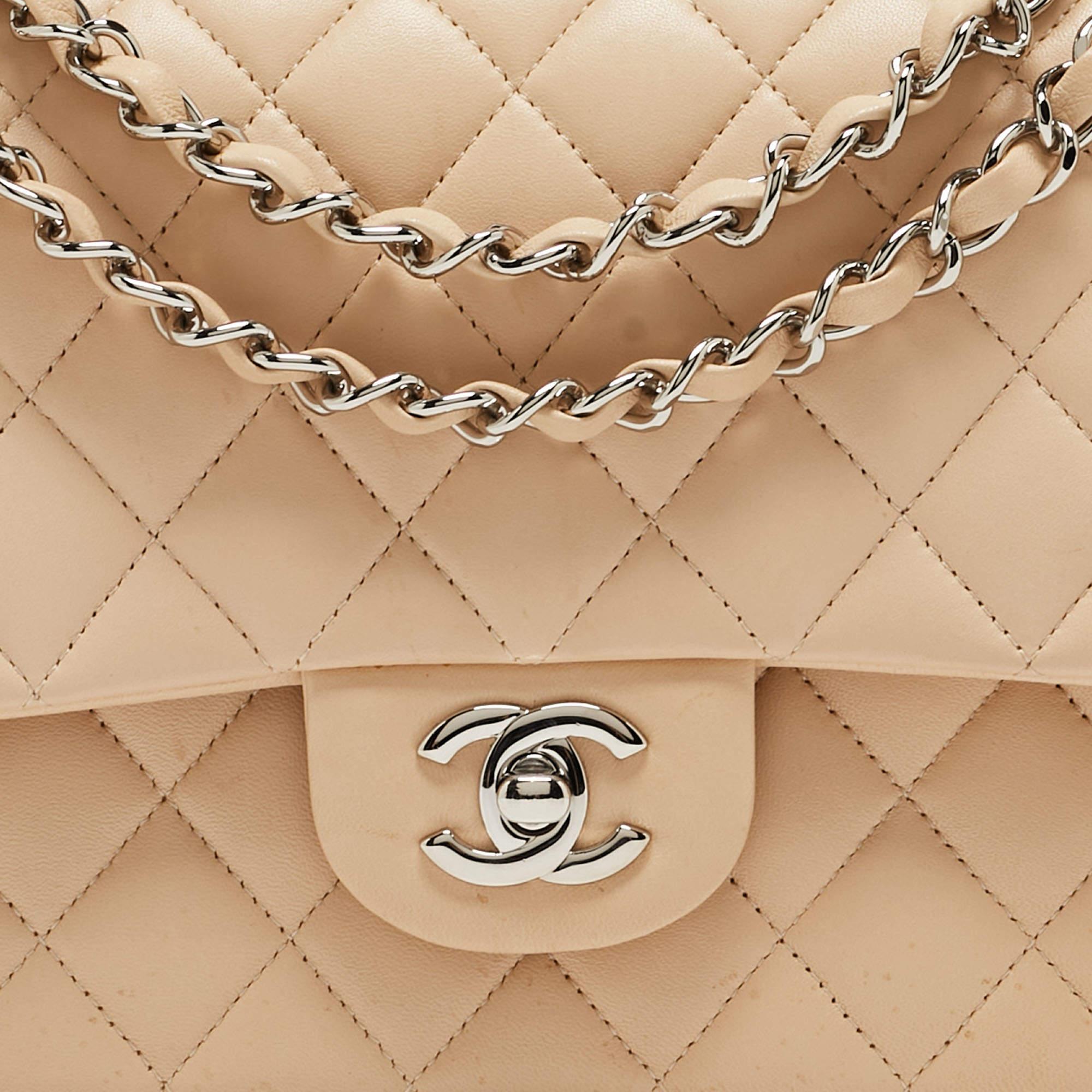 Chanel Beige Quilted Leather Medium Classic Double Flap Bag For Sale 4