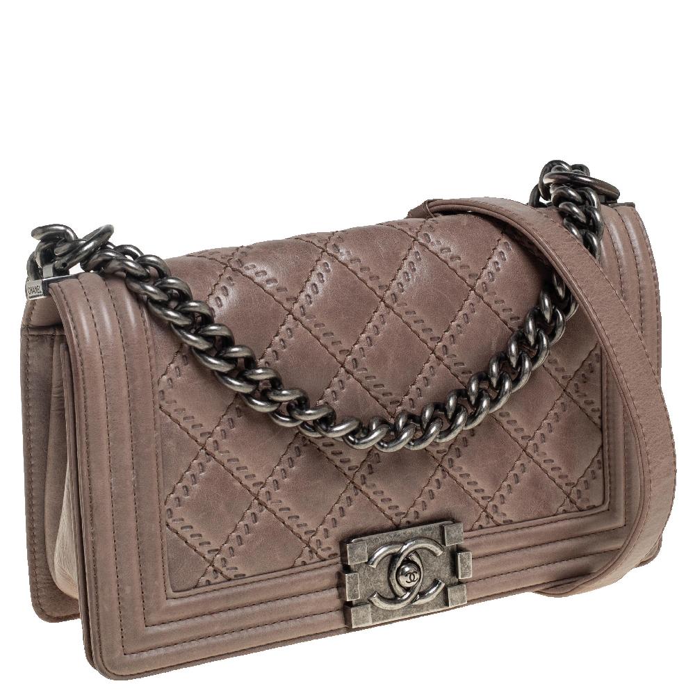 Women's Chanel Beige Quilted Leather Medium Embossed Stitch Boy Flap Bag