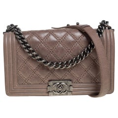 Chanel Beige Quilted Leather Medium Embossed Stitch Boy Flap Bag