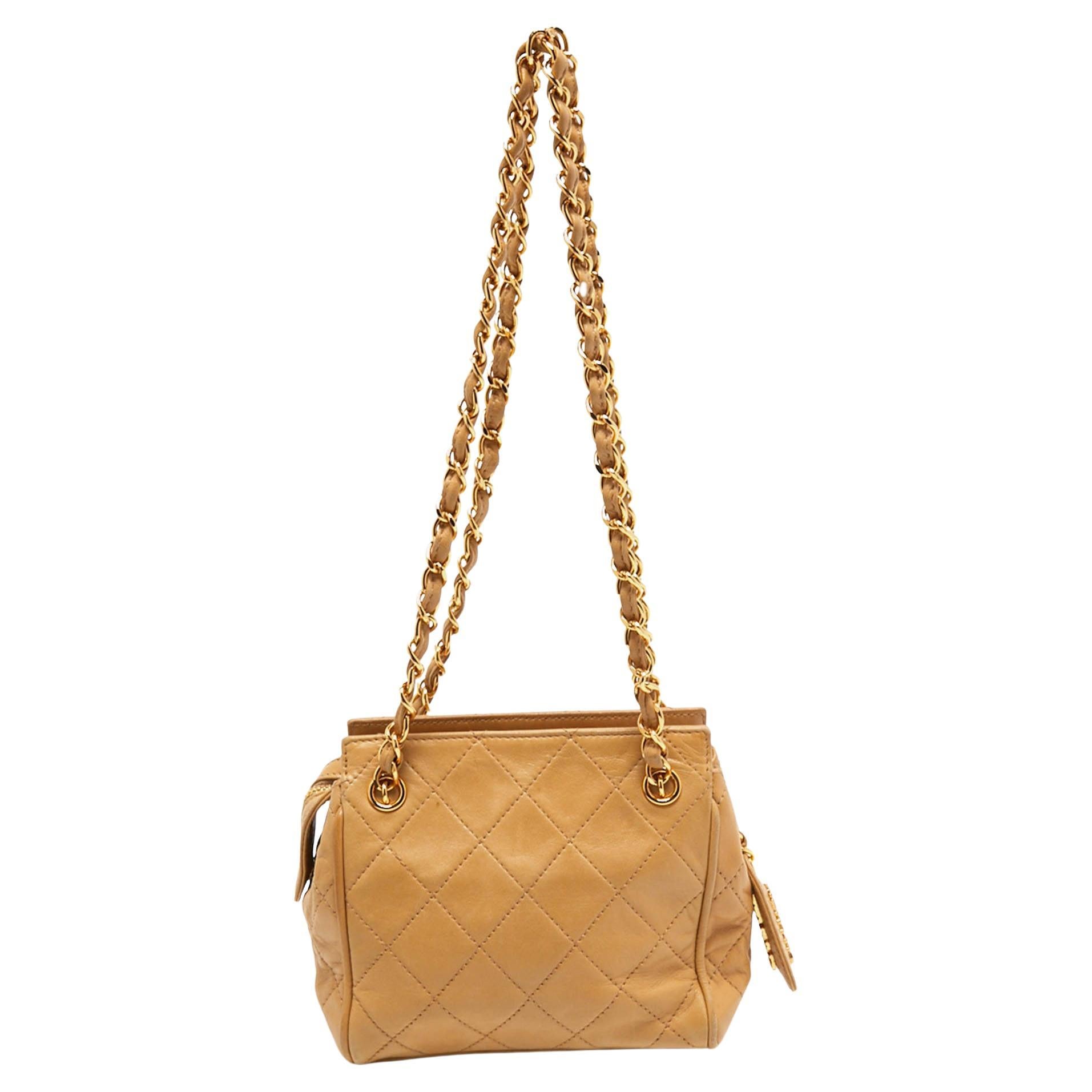 Chanel Beige Quilted Leather Mini Timeless Chain Tote