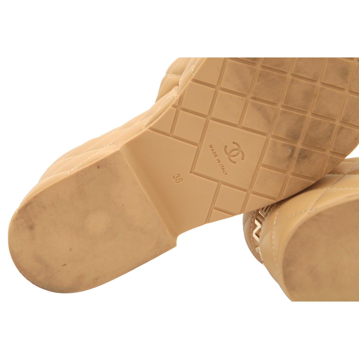 CHANEL Beige Quilted Leather Mule Wedge Platform Sandal Gold CC Logo Sz 38 2023 7