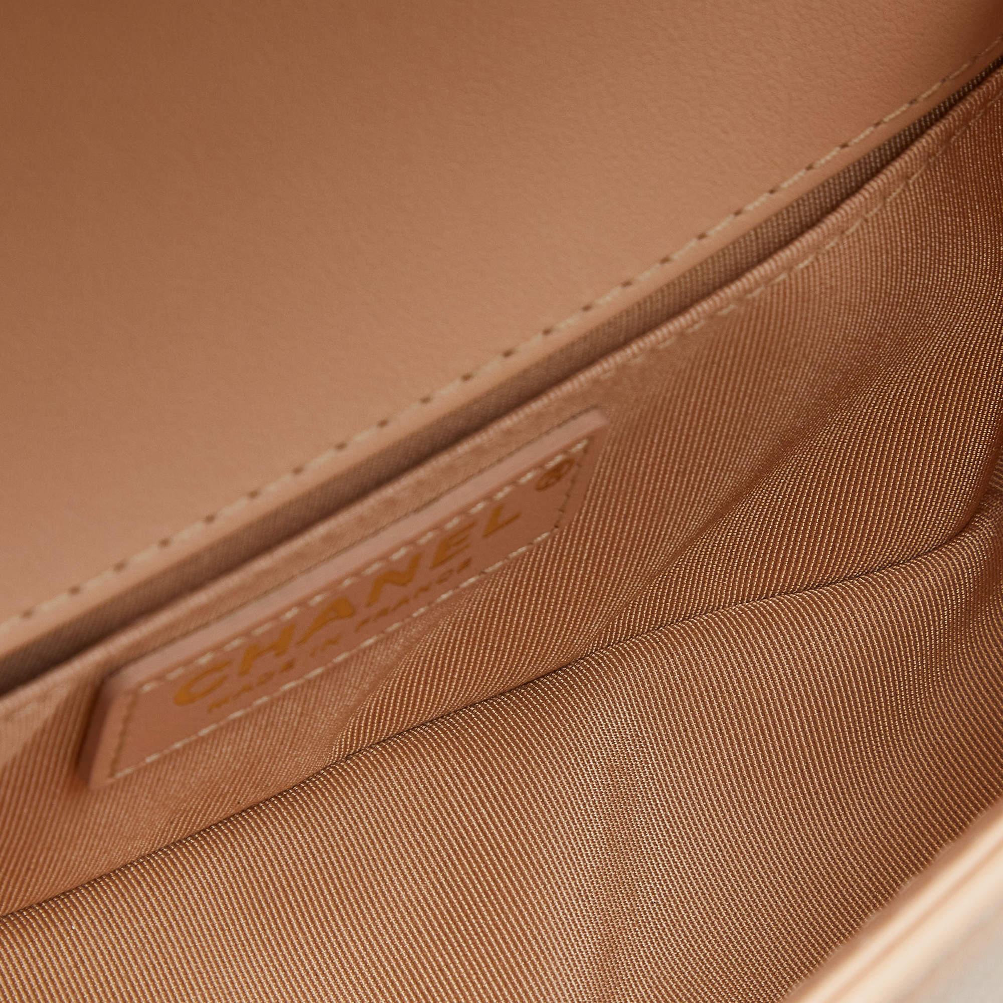 Chanel Beige Quilted Leather Small Boy Top Handle Bag 6