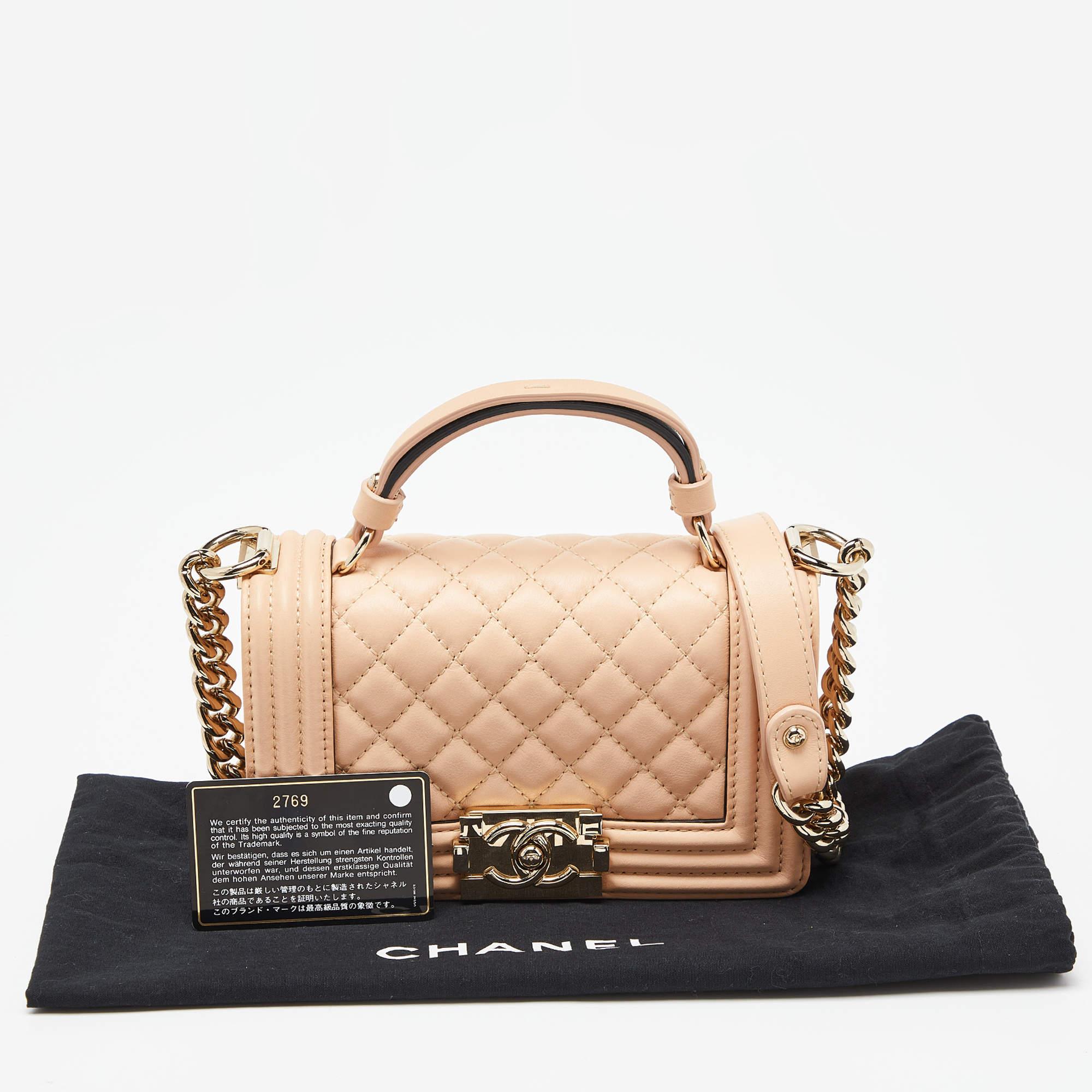 Chanel Beige Quilted Leather Small Boy Top Handle Bag 8