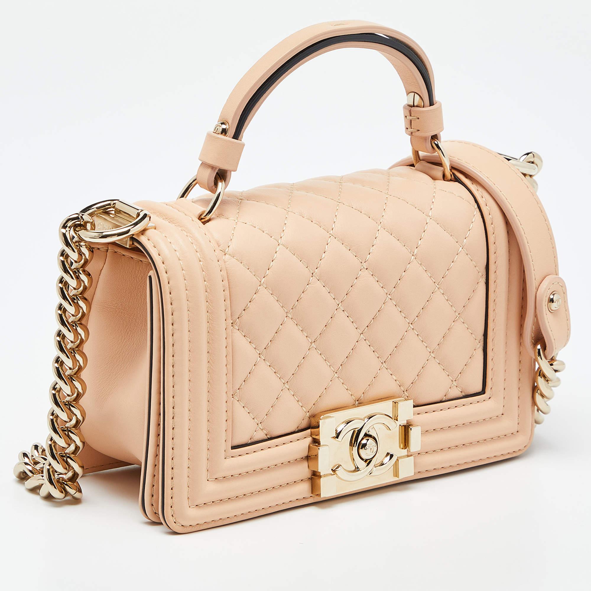 Women's Chanel Beige Quilted Leather Small Boy Top Handle Bag