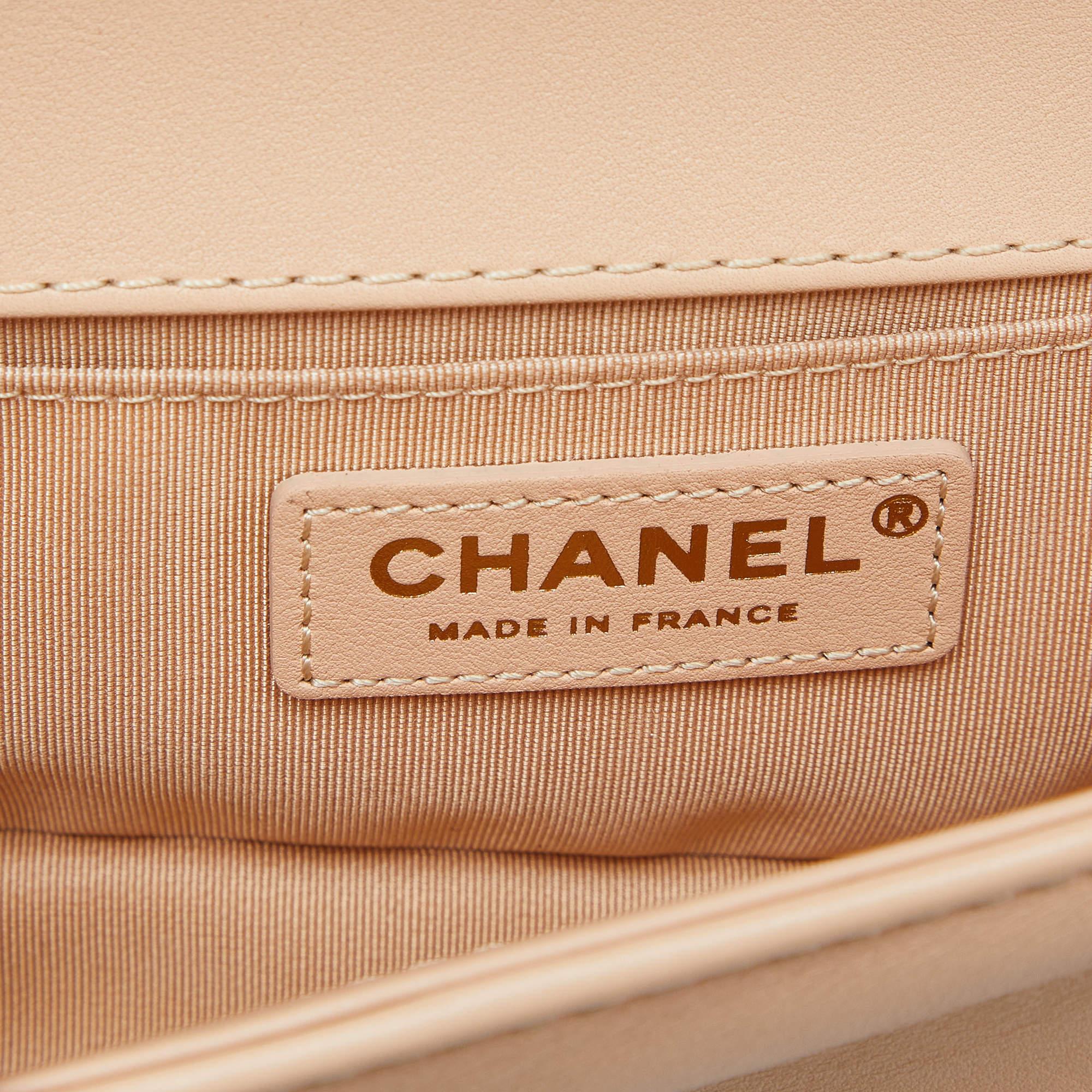Chanel Beige Quilted Leather Small Boy Top Handle Bag 3