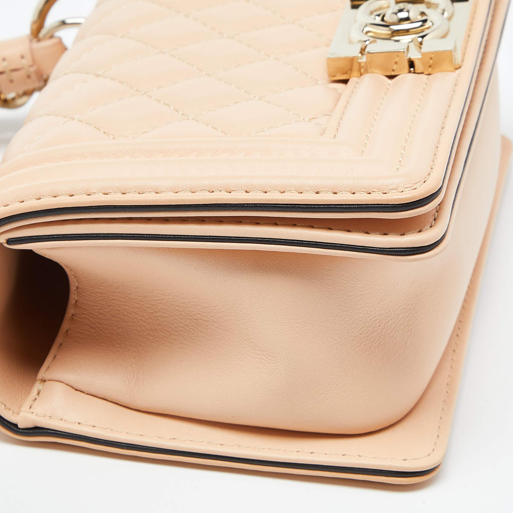 Chanel Beige Quilted Leather Small Boy Top Handle Bag 4
