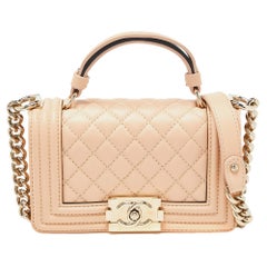 Chanel Beige Quilted Leather Small Boy Top Handle Bag