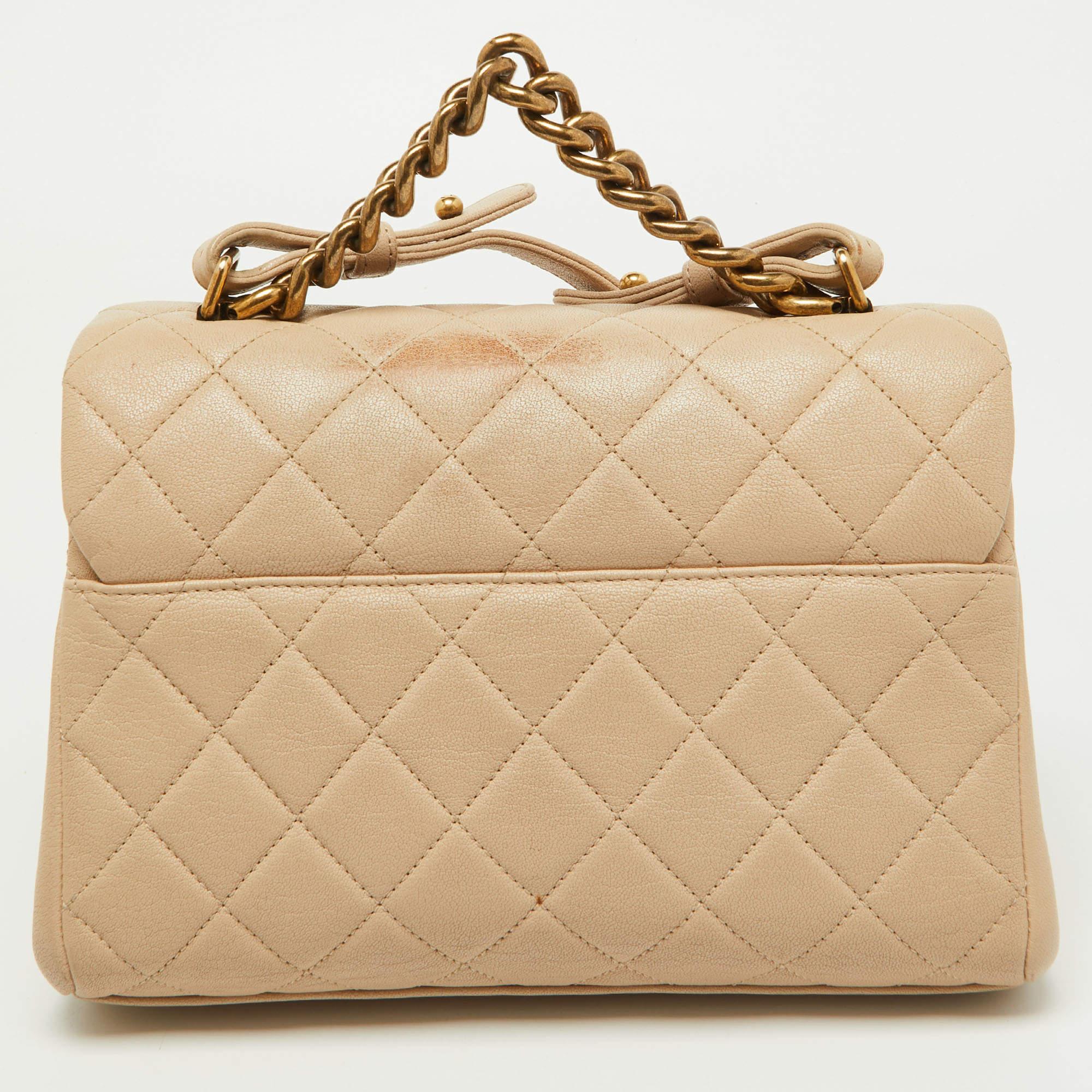 Chanel Beige Quilted Leather Small Trapezio Bag 14