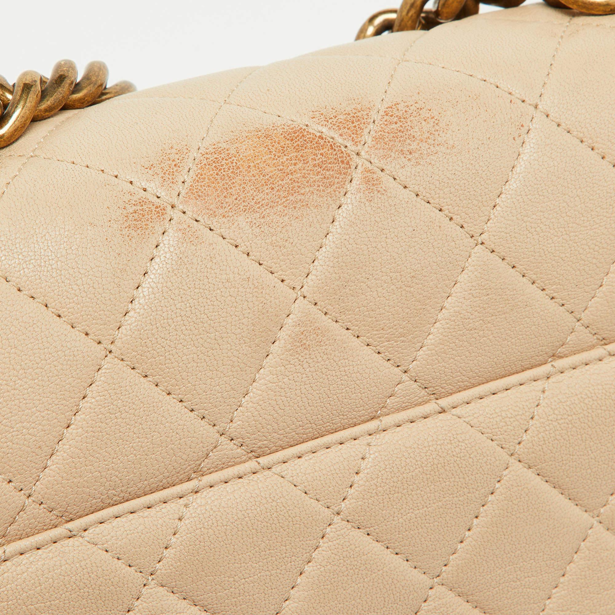 Chanel Beige Quilted Leather Small Trapezio Bag 3