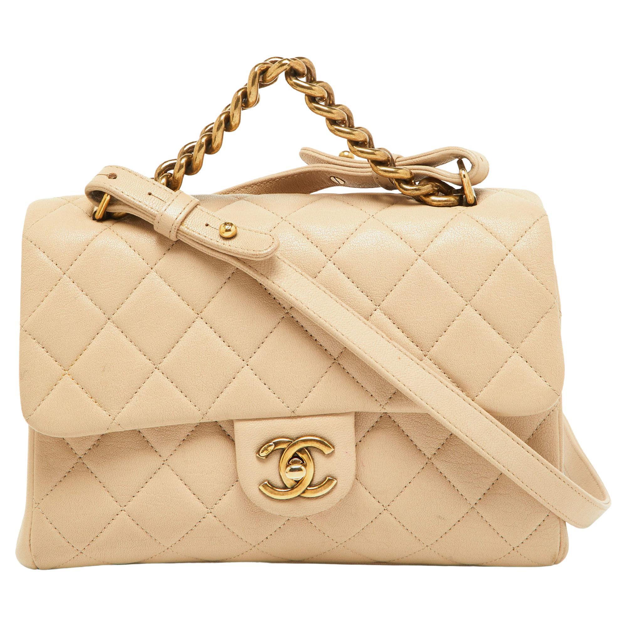 Chanel Beige Quilted Leather Small Trapezio Bag