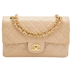 Chanel Beige Quilted Leather Small Vintage Classic Double Flap Bag