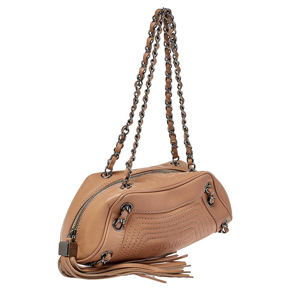 Women's Chanel Beige Quilted Leather Tassel Shoulder Bag