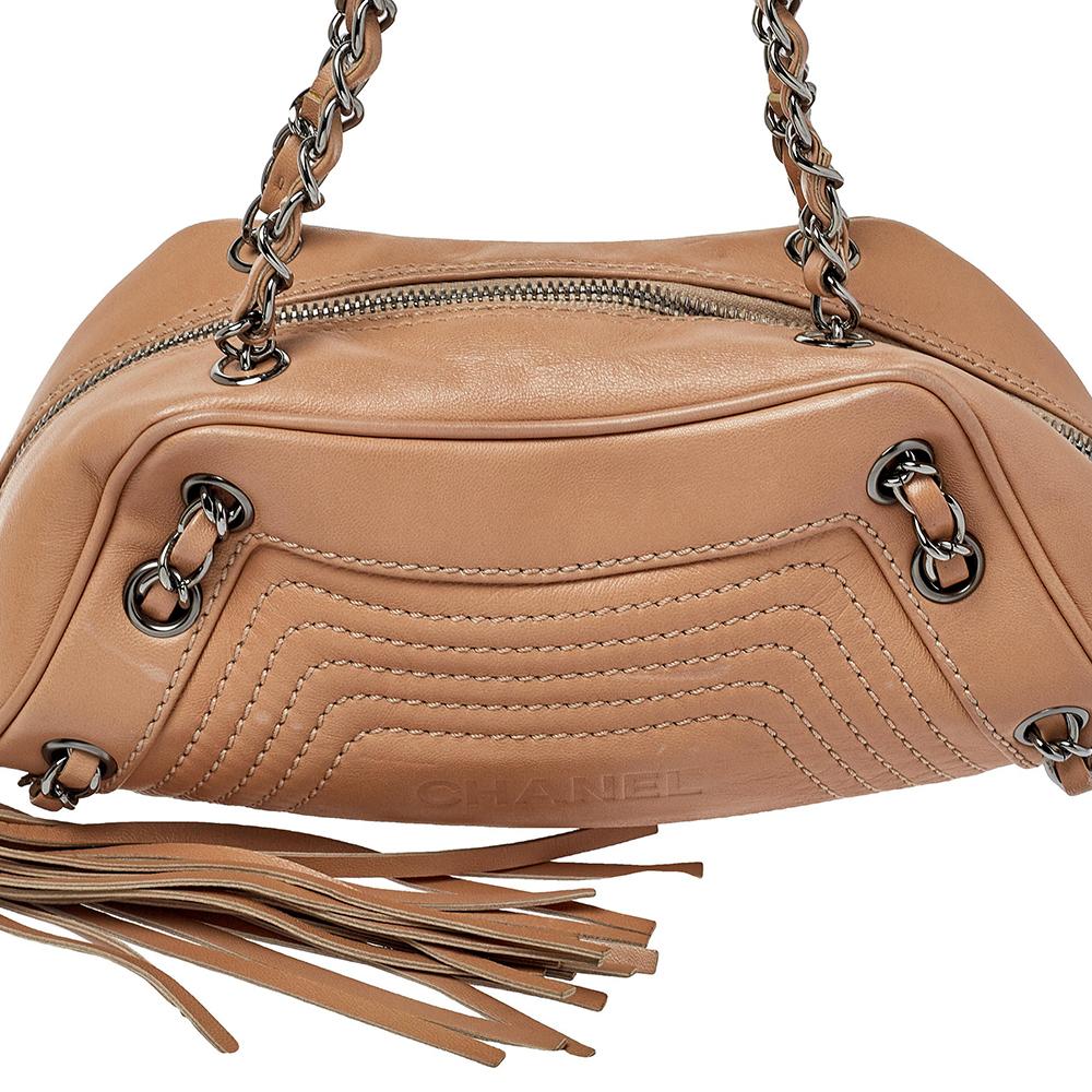 Chanel Beige Quilted Leather Tassel Shoulder Bag 5