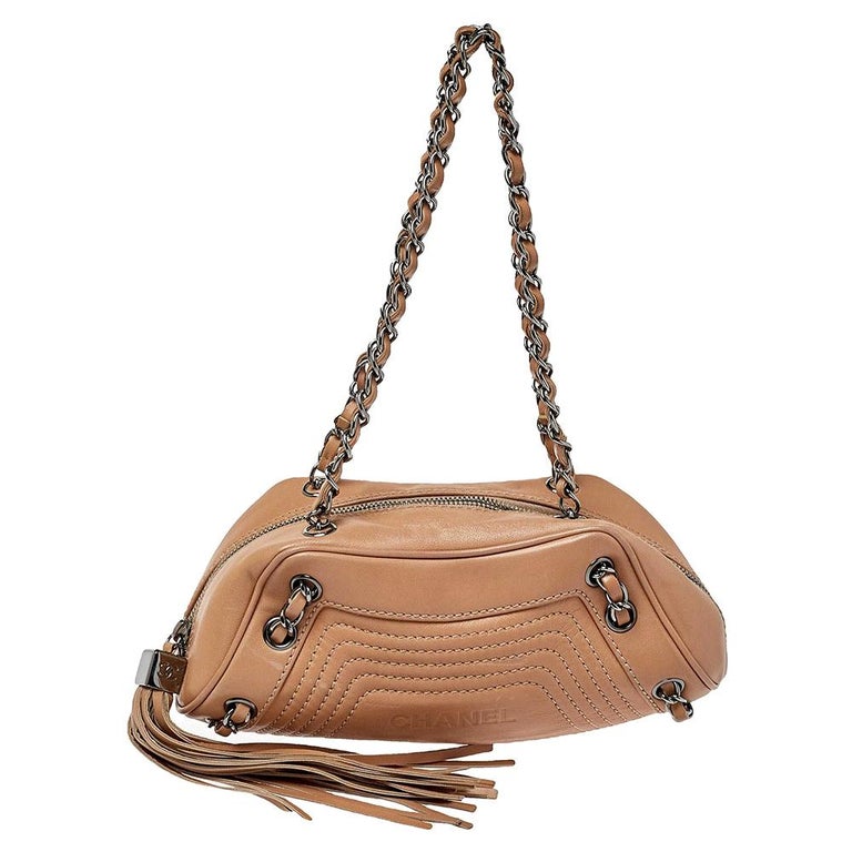 Chanel Beige Quilted Leather Tassel Shoulder Bag at 1stDibs