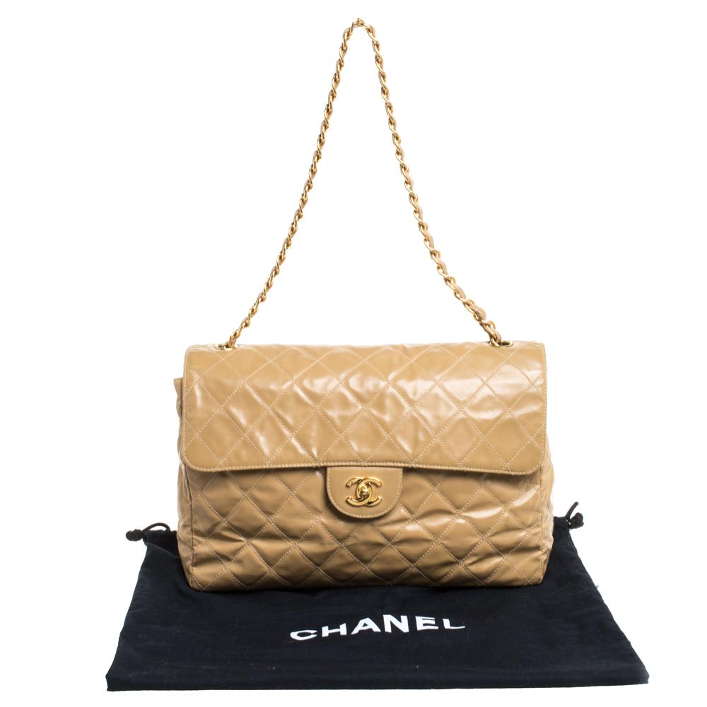 Chanel Beige Quilted Leather Vintage Jumbo Single Flap Shoulder Bag 6