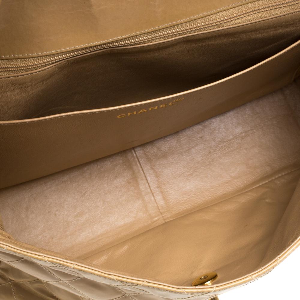 Chanel Beige Quilted Leather Vintage Jumbo Single Flap Shoulder Bag 1