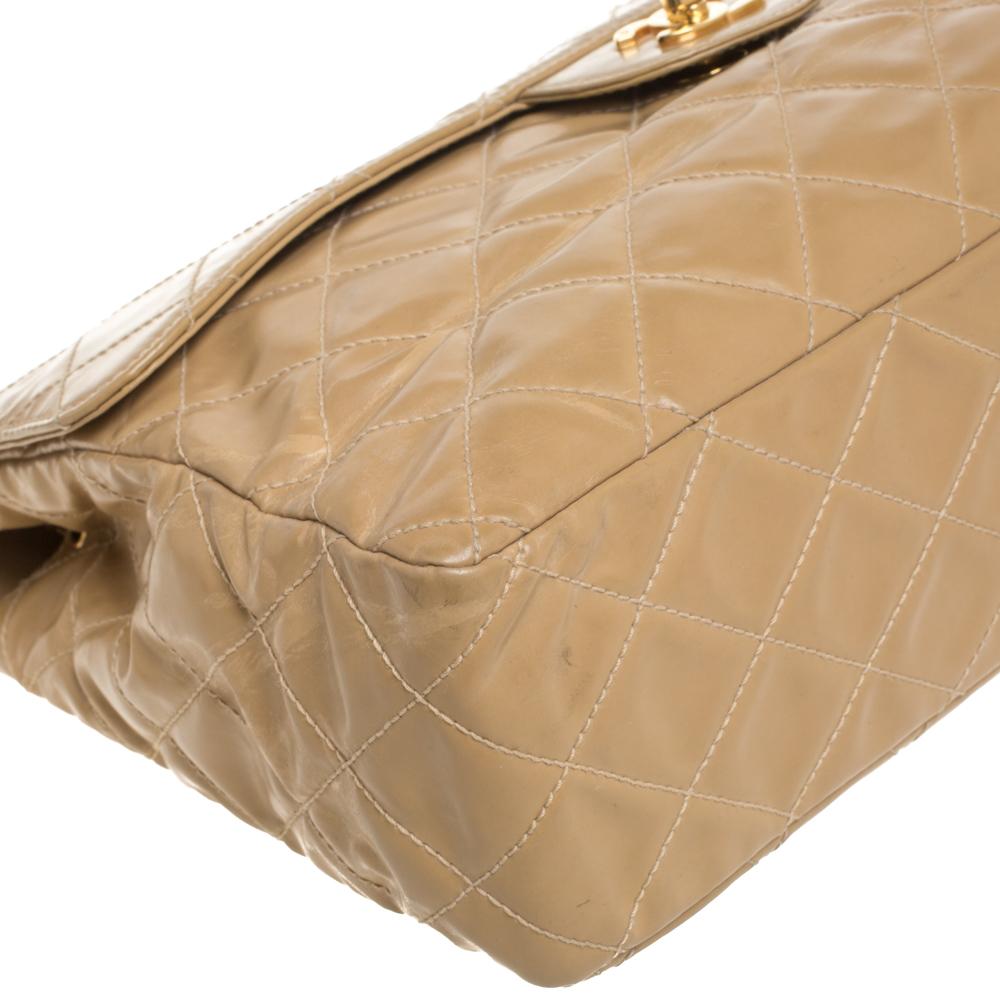 Chanel Beige Quilted Leather Vintage Jumbo Single Flap Shoulder Bag 4