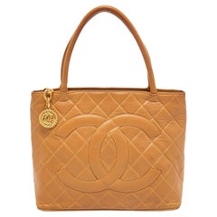 Chanel Beige Quilted Leather Vintage Medallion Tote