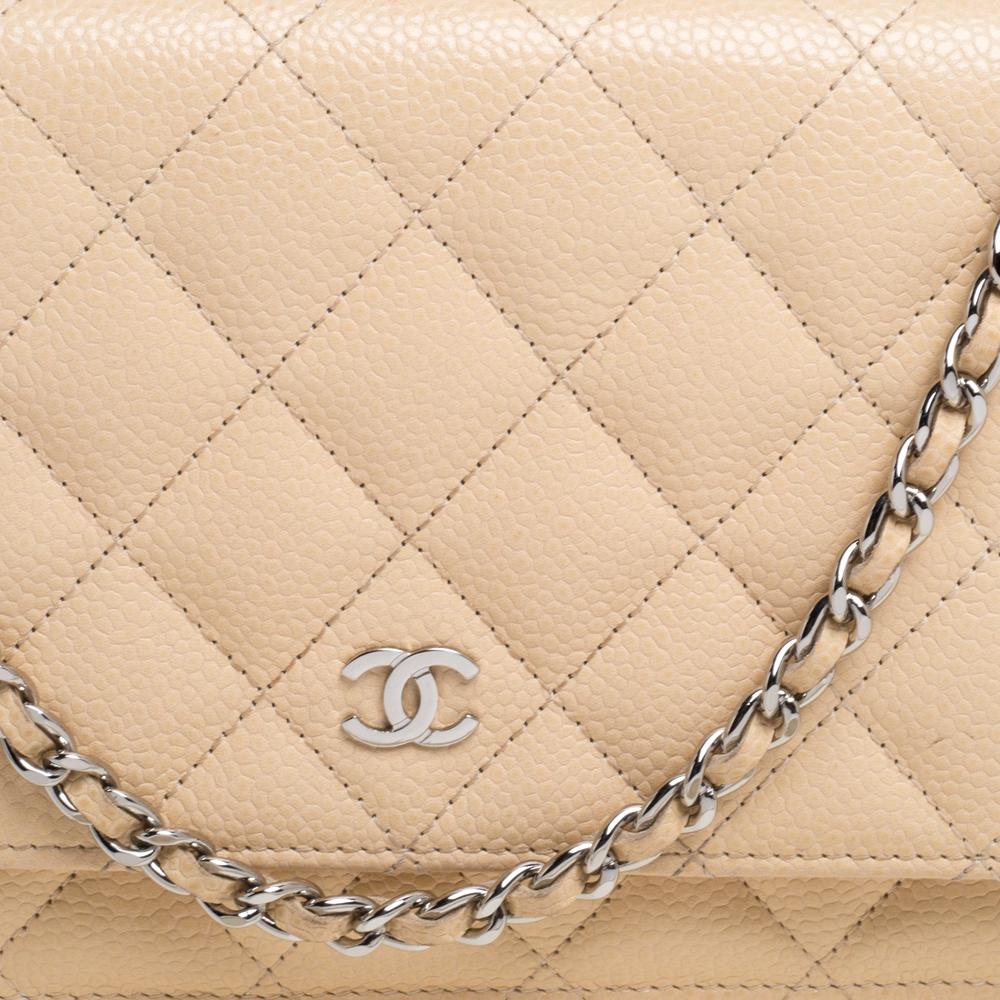 Chanel Beige Quilted Leather Wallet On Chain 4