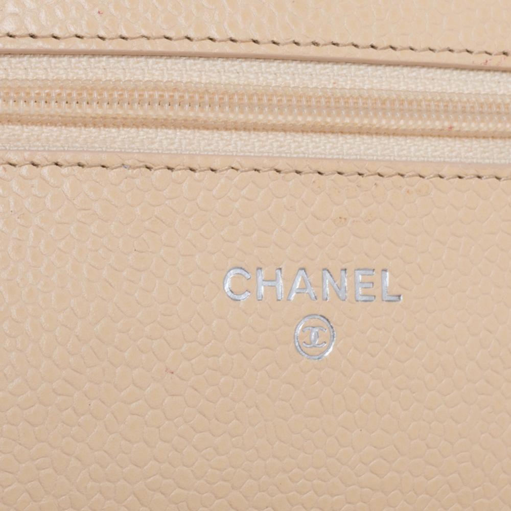 Women's Chanel Beige Quilted Leather Wallet On Chain