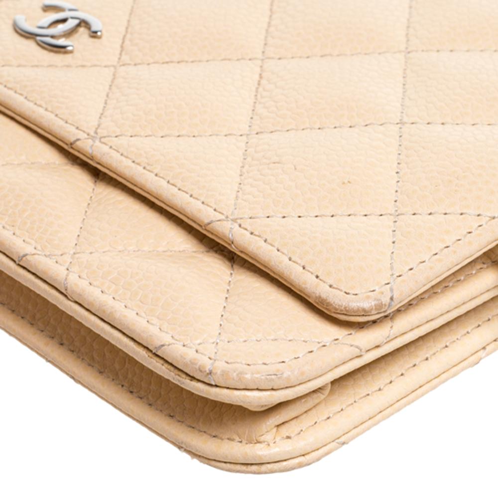 Chanel Beige Quilted Leather Wallet On Chain 1