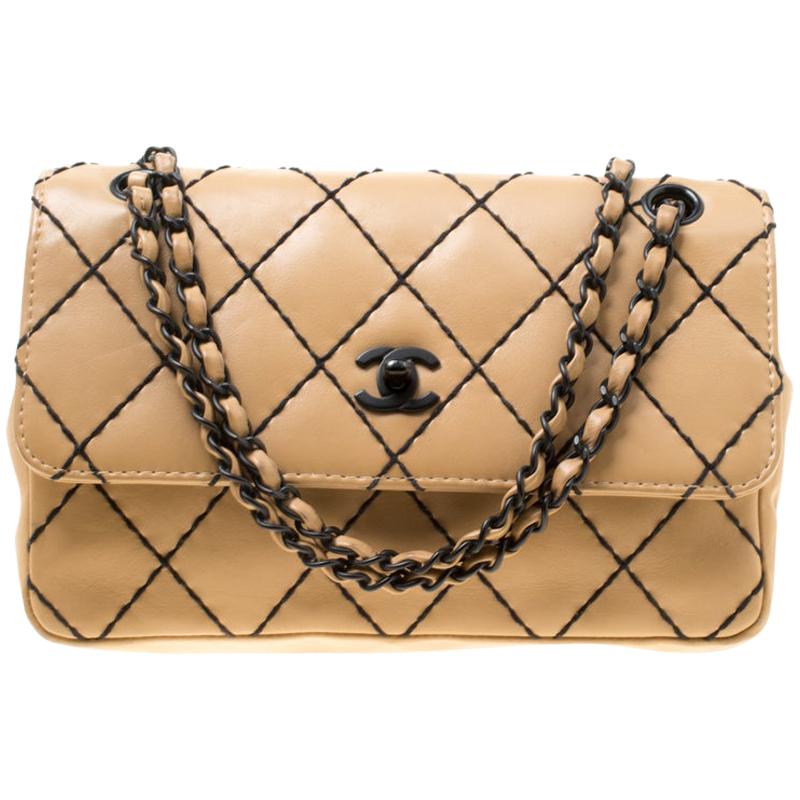 Chanel Beige Quilted Leather Wild Stitch Surpique Flap Bag For Sale at  1stDibs