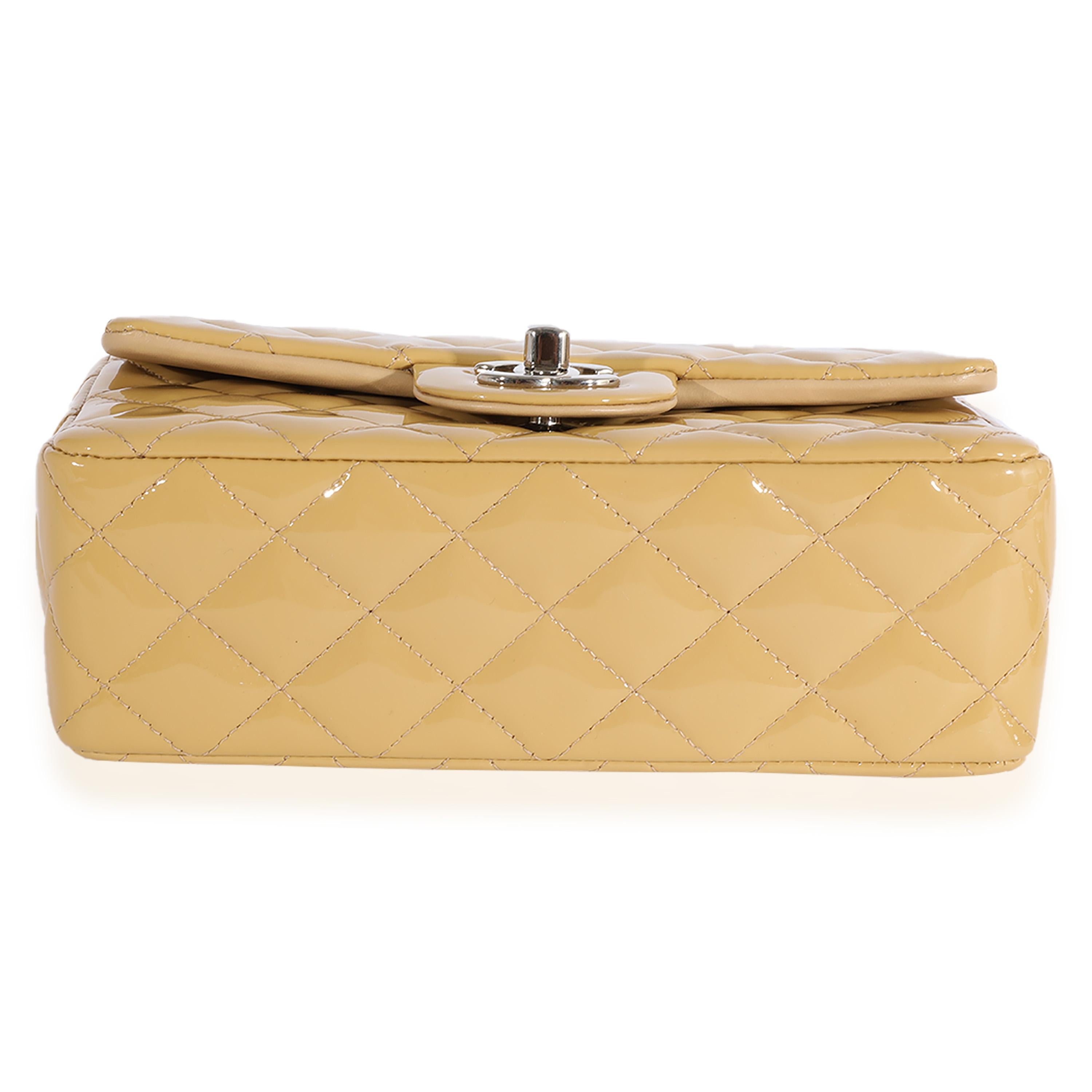 Women's Chanel Beige Quilted Patent Leather Mini Rectangular Classic Flap